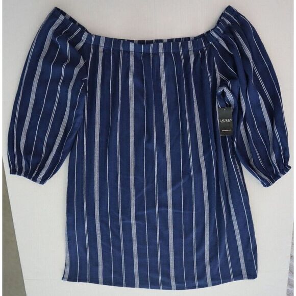 Lauren Ralph Lauren Women Sz XL Blue Stripe Off-the-Shoulder Cover-Up Dress - Picture 7 of 10